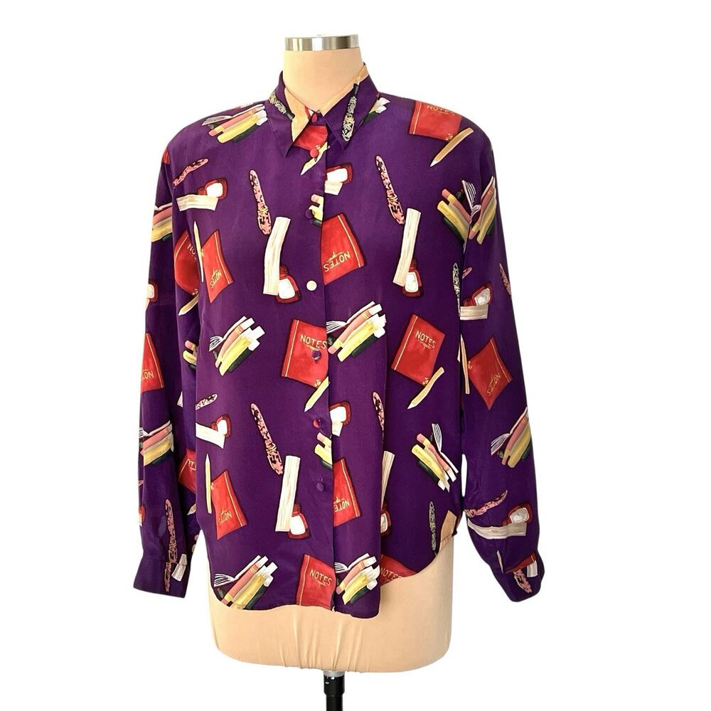 Allison Taylor Silk Blouse Top Size Medium Purple Teacher Button Up Vintage